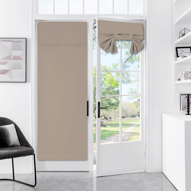 YSYY 100% Blackout French Door Curtains, Wrinkle Free , Room Darkening, Blocks Light and Heat Through Glass Door Window. Drill-Free, Easy Installed Door Window Curtains. (1 Panel, Mocha,26""x 80"") - Image 1